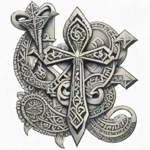 An Ankh With Pyramids On The Sides And Other Intricate Details Throughout