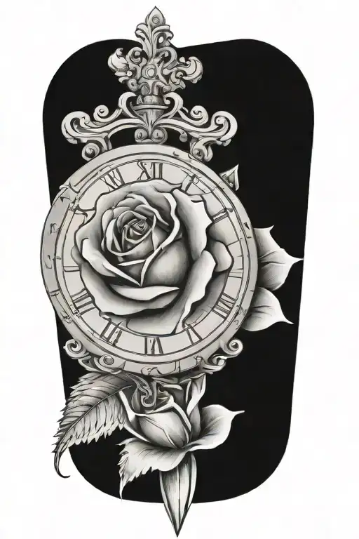 Rose With A Clock With Roman Numerals And Baseball Bats