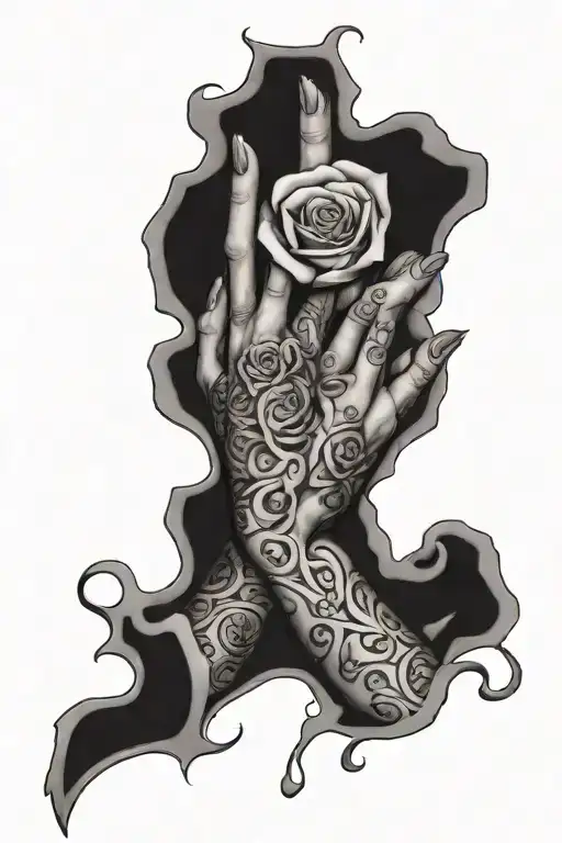 A Violet Rose Praying Hands Roman Numerals Surrounded