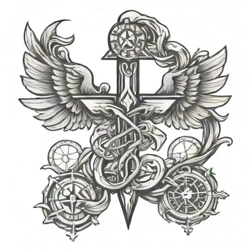 Caduceus With Masonry Square And Compass