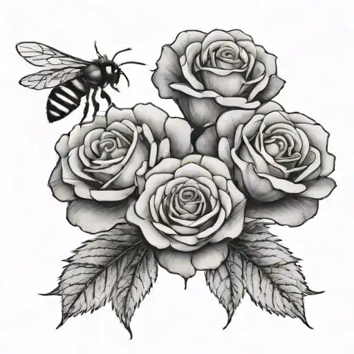 A Rose With Two Bees Sitting On One Petal