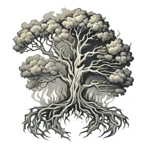 An Abstract Design Of A Burning Tree Symbolizing The Bravery Of A Firefighter And Police Officer