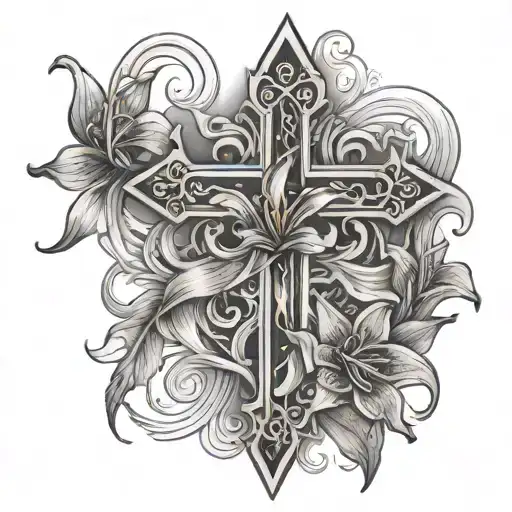 Cross With Stargazer Lilly And Smokey Background