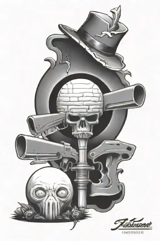 Richardson Graffiti In Stone Incorporated Into It Ak-47 Smoking Gun With Banana Clip