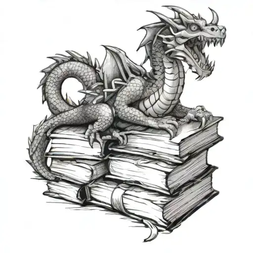 Dragon Sitting On A Hoard Of Books