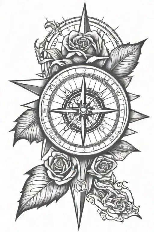 Compass With A Rose For The Needle Pointing Towards