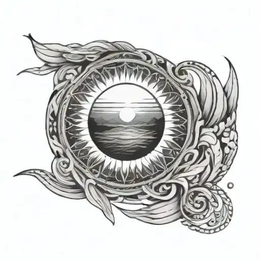 Bohemian Sun In A Circle With Sea And Dunes Inside