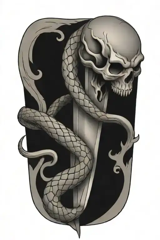 The Skelaton Of A Snake Wrapping Around A Dagger