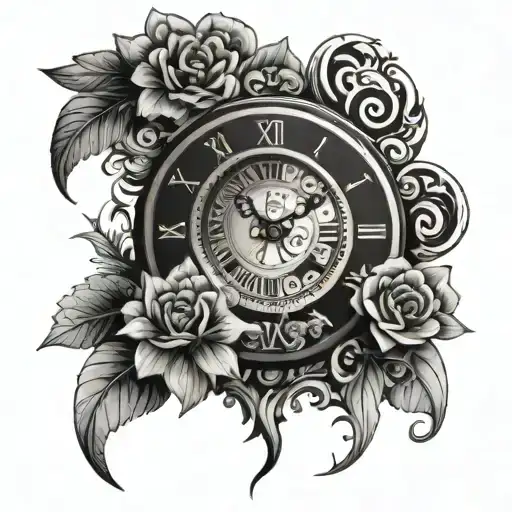 An Intricate Clock Design Incorporating Psychedelic Patterns And Flowers