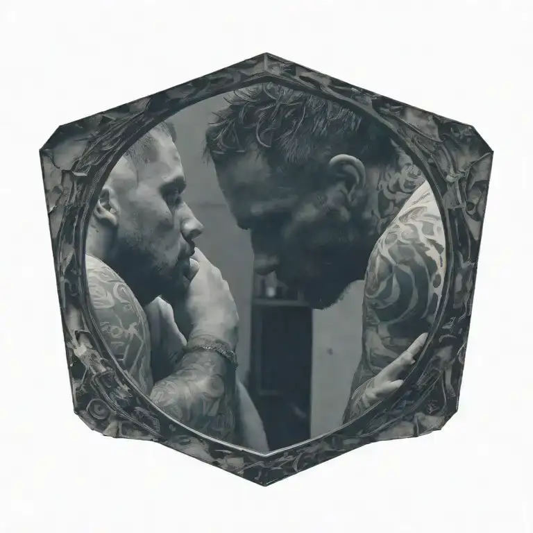 Man Staring Into A Broken Mirror