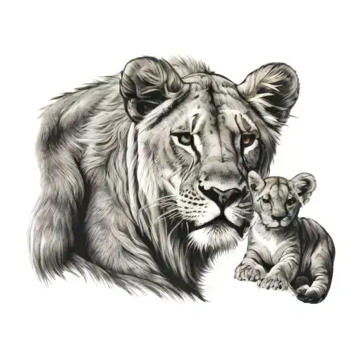 Lioness With Lion Cub