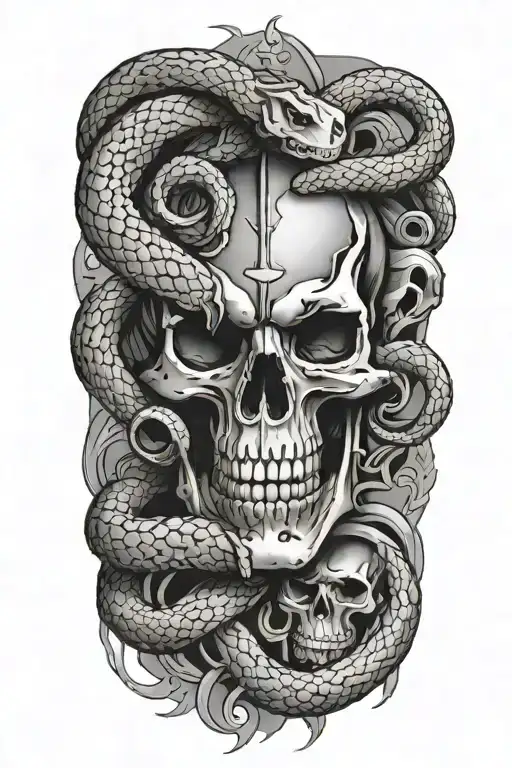 The Skelaton Of A Snake Wrapping Around A Dagger