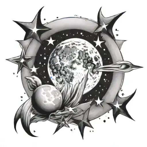 Moon Surrounded By Stars