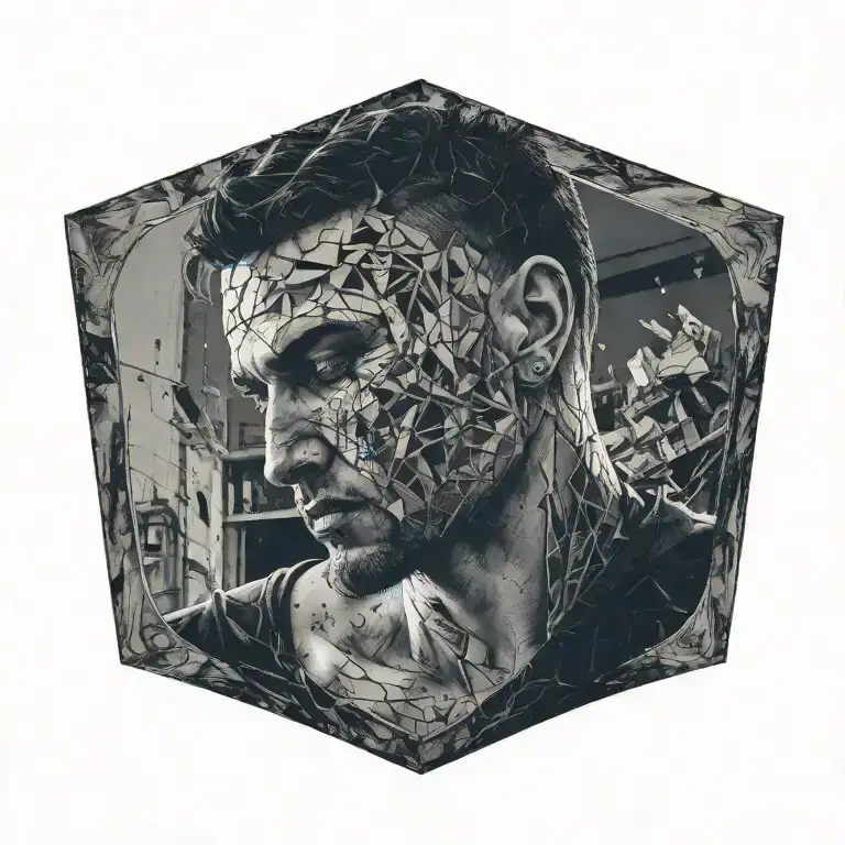 Man Staring Into A Broken Mirror