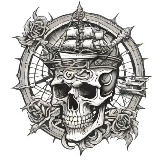 Skull And Ships Wheel