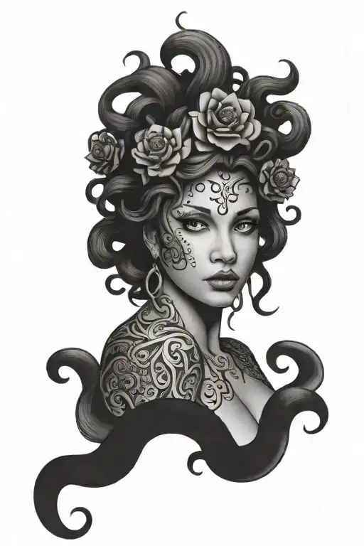 Feminine Medusa Holding Flowers