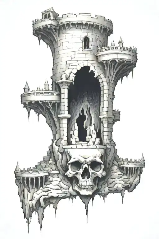 Skull Under Castle Upside Down
