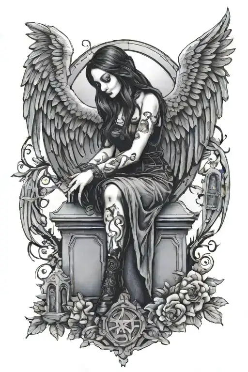 Goth Chick In Cemetery Scene