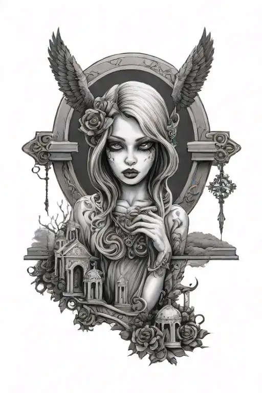 Goth Chick In A Cemetery Scene