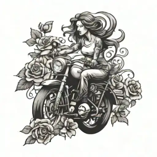 A Virgo Maiden Riding A Motorcycle Through A Field Of Roses