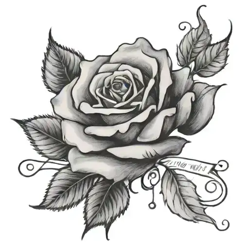 A Black And Grey Realistic Rose With 'Love Will Win' Written In A Delicate Script