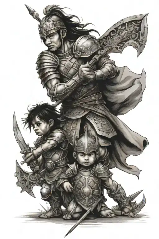 Warrior Protecting Children Playing