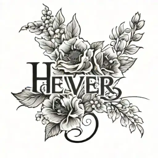 Name Hever With Flowers And Lines And Lettering Tattoo Idea