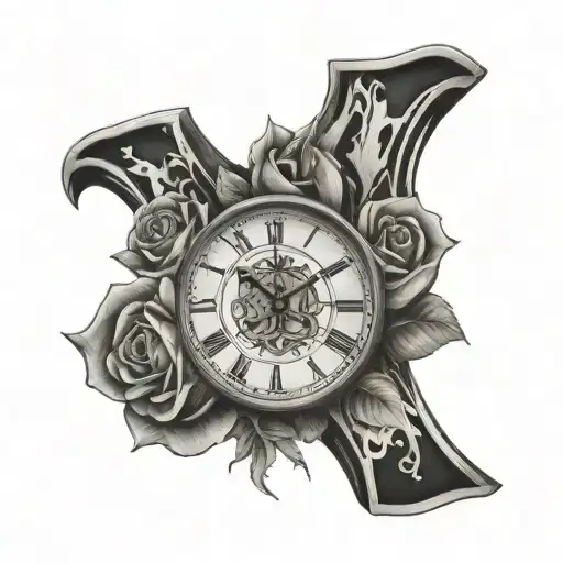 Jesus Carrying The Cross Roses And A Clock