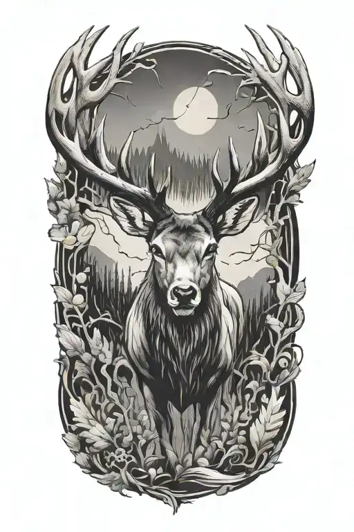 Stag Walking Through A Dense