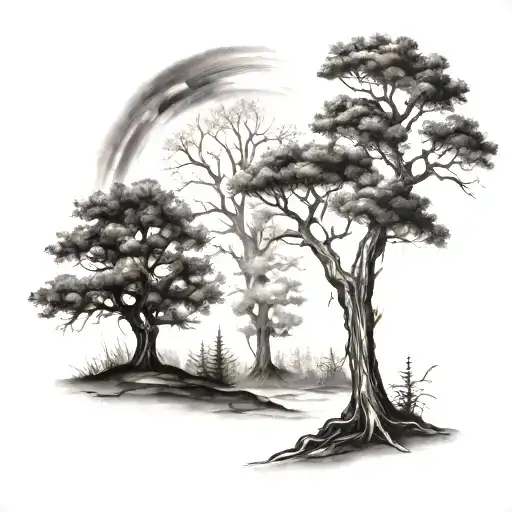 Leadless Tree In A Forest Landscape