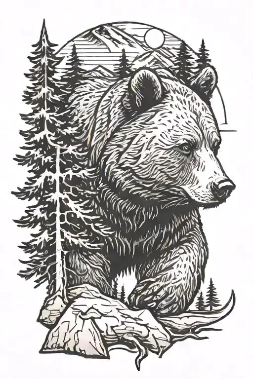 Bear And Pine Trees Bob Cat