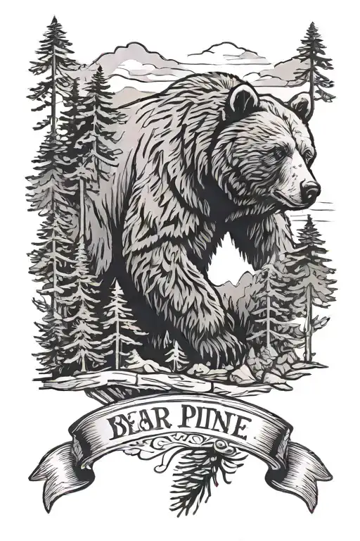 Bear And Pine Forest