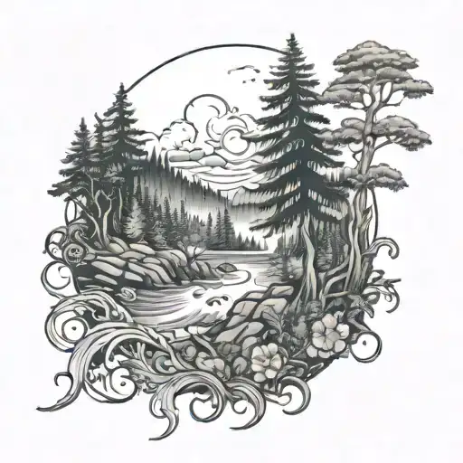 Ocean And Forest Scene