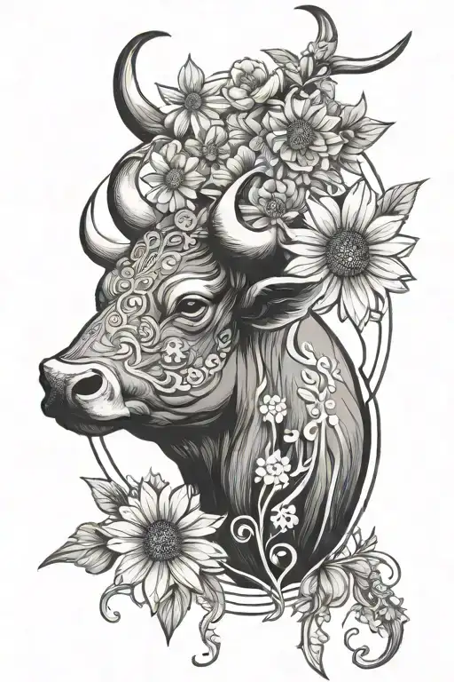 Bull Taurus Zodiac Symbol Daisy And Earth