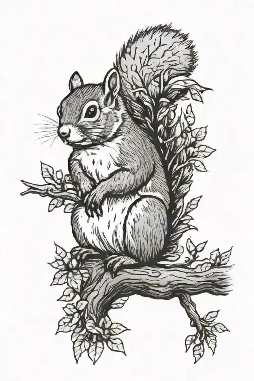 Squirrel In A Tree Surrounded