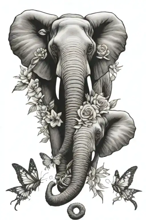 Elephant Roses Butterflys Mom Tribute Tattoo Combining Elements