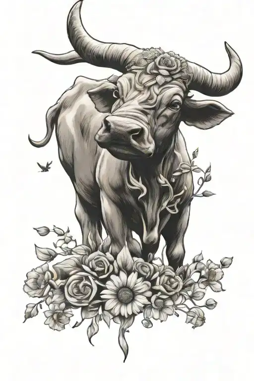 Bull Standing Taurus Zodiac Symbol Daisy And Earth