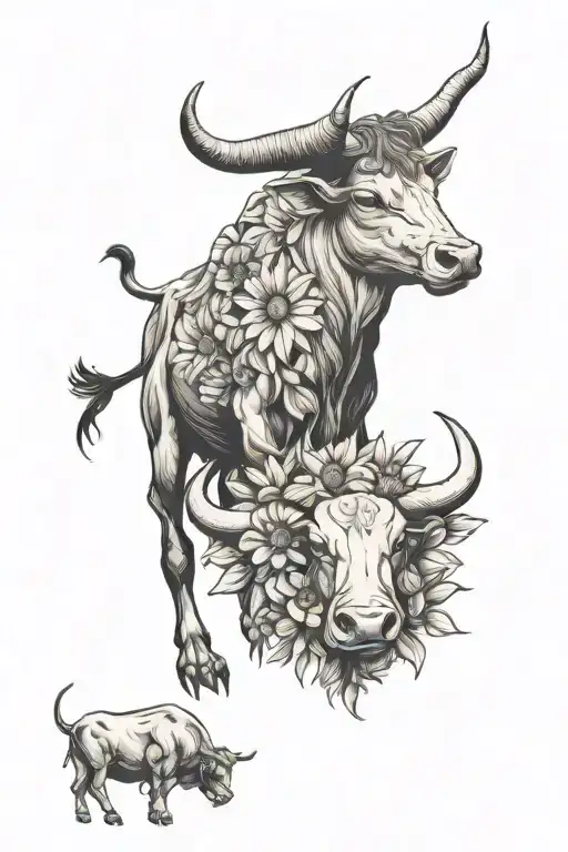 Bull Standing Taurus Zodiac Symbol Daisy And Earth