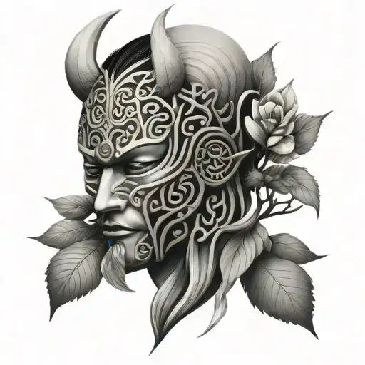 Tattoo With The Tree Of Life Japanese And Viking Mask