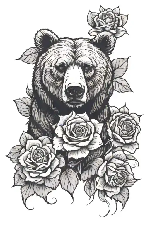 Bear Head With Roses Surrounding