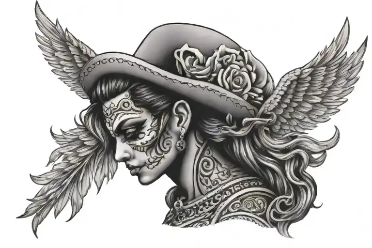 Mexican Ganster Angel Side Veiw Face Tattoo Design