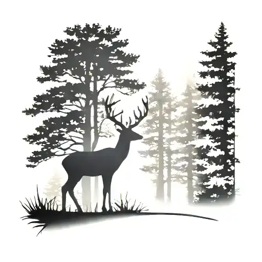 Deer Silhouette In Front Of Tree Line