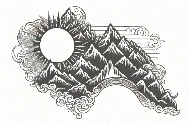 Sun And Mountains With Dawn