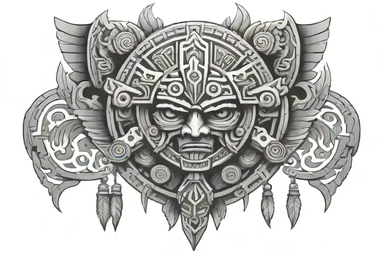 Aztec Chest Tattoo Design Incorporating Elements