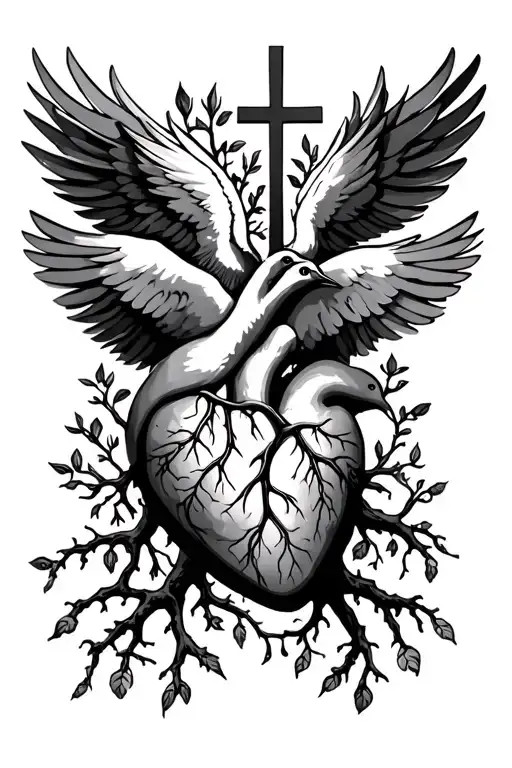 Tree Root Lungs Heart Cross Dove