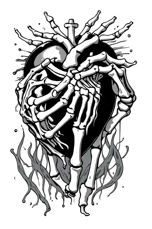 A Skeleton Hand Reaching Out Of A Persons Chest Holding Their Heart