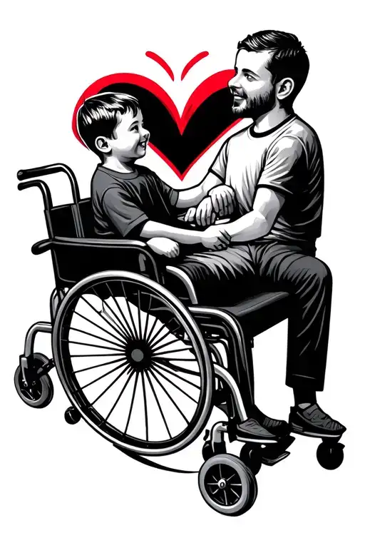 Dad And Son Holding Hands Holding A Heart And Wheelchair