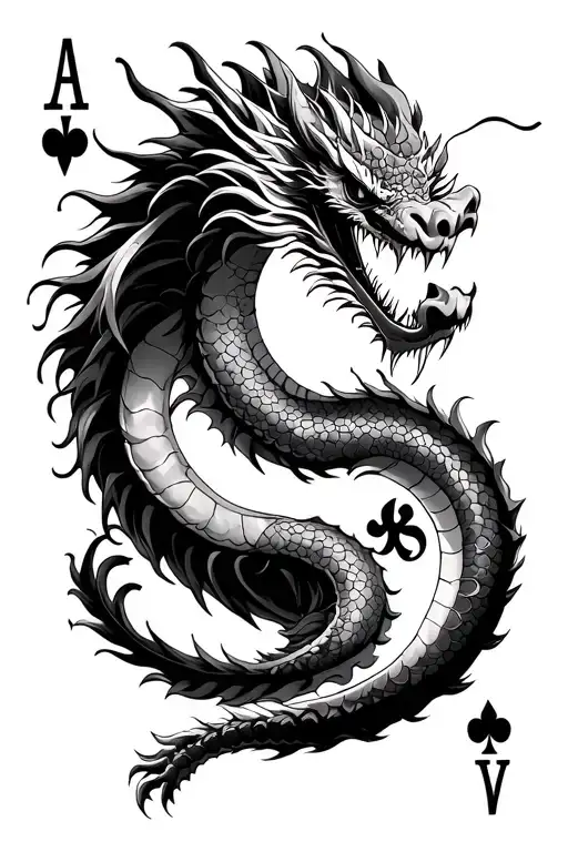 Chinese Dragon In The Full Moon And A Joker Card