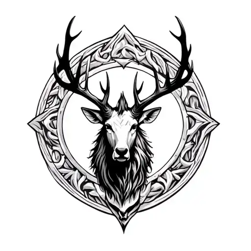 House Baratheon Stag Sigil With Roberts Warhammer Maul