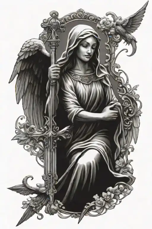 Mother Mary And Arch Angel With Sword